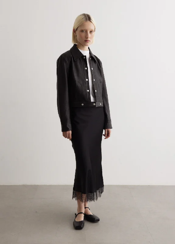 Tagore Leather Trucker Jacket Tailored Jacket Straight Jacket A-Line Jacket