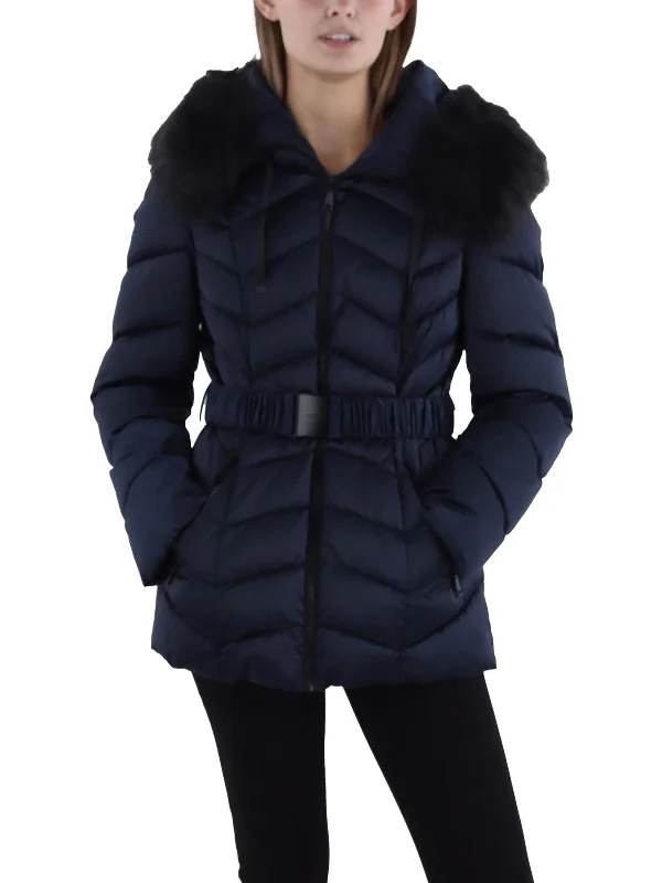 Womens Insulated Belted Puffer Jacket Knit Jacket Woven Jacket Fleece Jacket