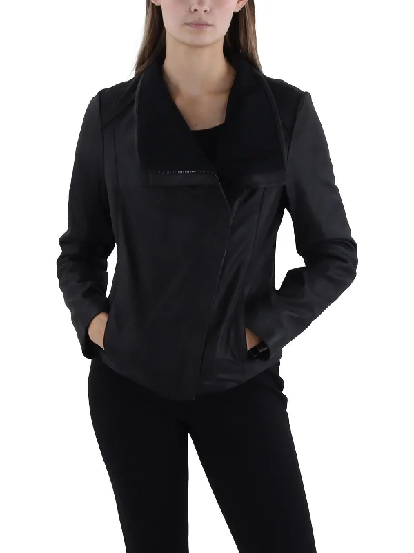 Womens Leather Asymmetric Leather Jacket Fleece Jacket Down Jacket Parka