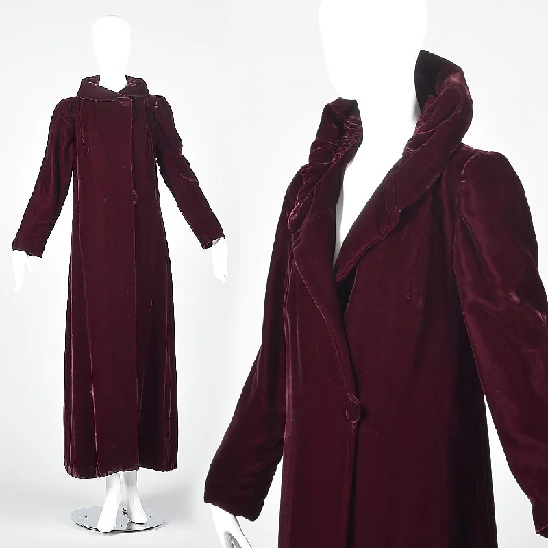 1940s Burgundy Velvet Opera Coat Double-Layered Poncho