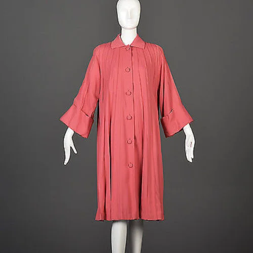 1940s Pink Swing Coat with Faux Pleats Recycled Down Jacket