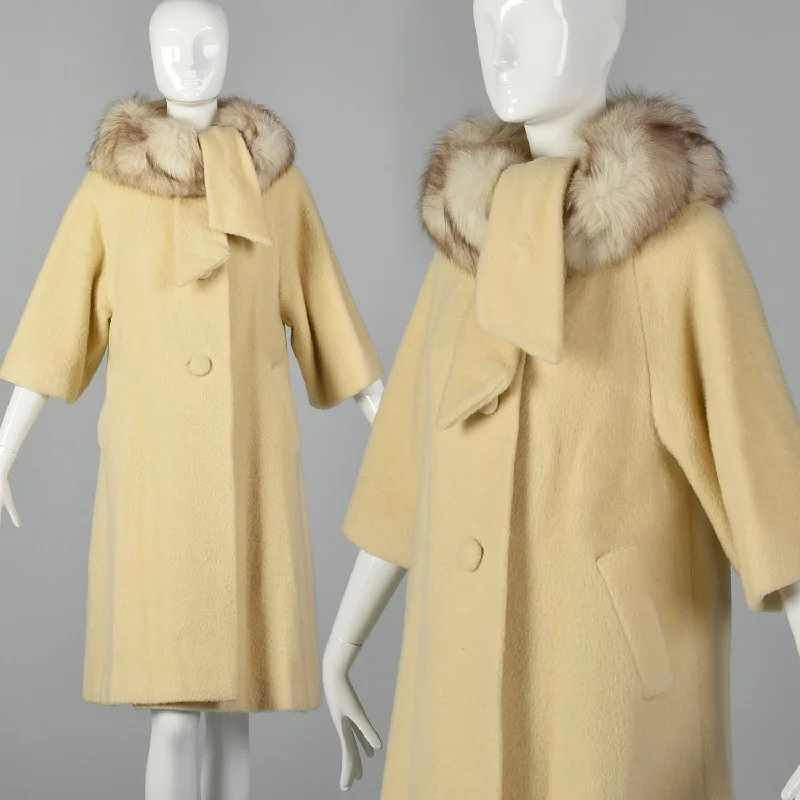 1950s Cream Wool Swing Coat Sleeveless Puffer Vest