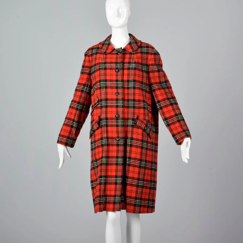 1950s Pendleton Bright Red Tartan Plaid Coat Plaid Checkered Coat