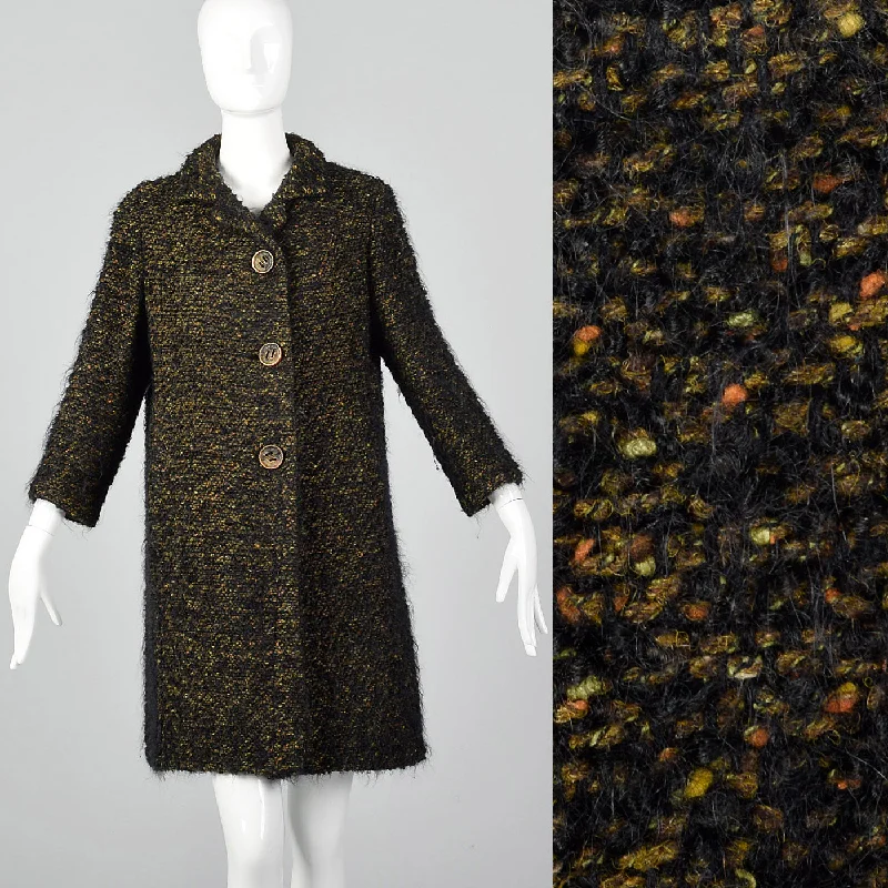 1960s Black Mohair Coat Sleek Leather Jacket
