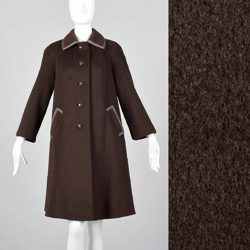 1960s Forstmann Brown Wool Coat Cozy Knitted Poncho