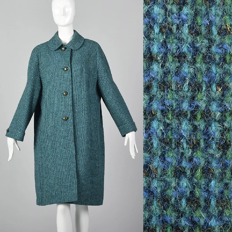1960s Harris Tweed Blue Swing Coat Double-Breasted Trench