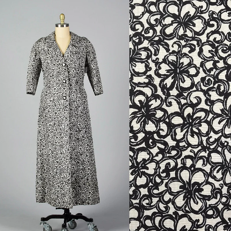 1960s James Galanos Formal Silk Opera Coat in a Black and White Floral Luxe Faux Fur Coat 1960s James Galanos Formal Silk Opera Coat in a Black and White Floral Luxe Faux Fur Coat