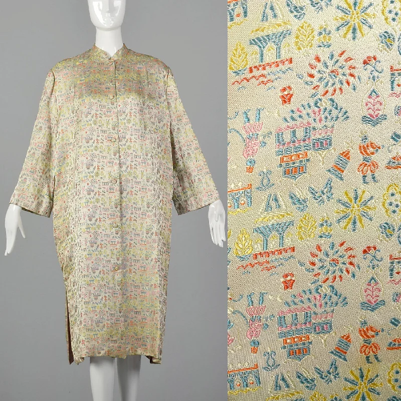 1960s Novelty Figural Brocade Coat Boho Fringe Cardigan