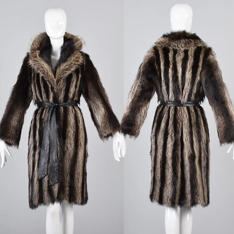 1970s Raccoon Fur Wrap Coat Relaxed Utility Shacket