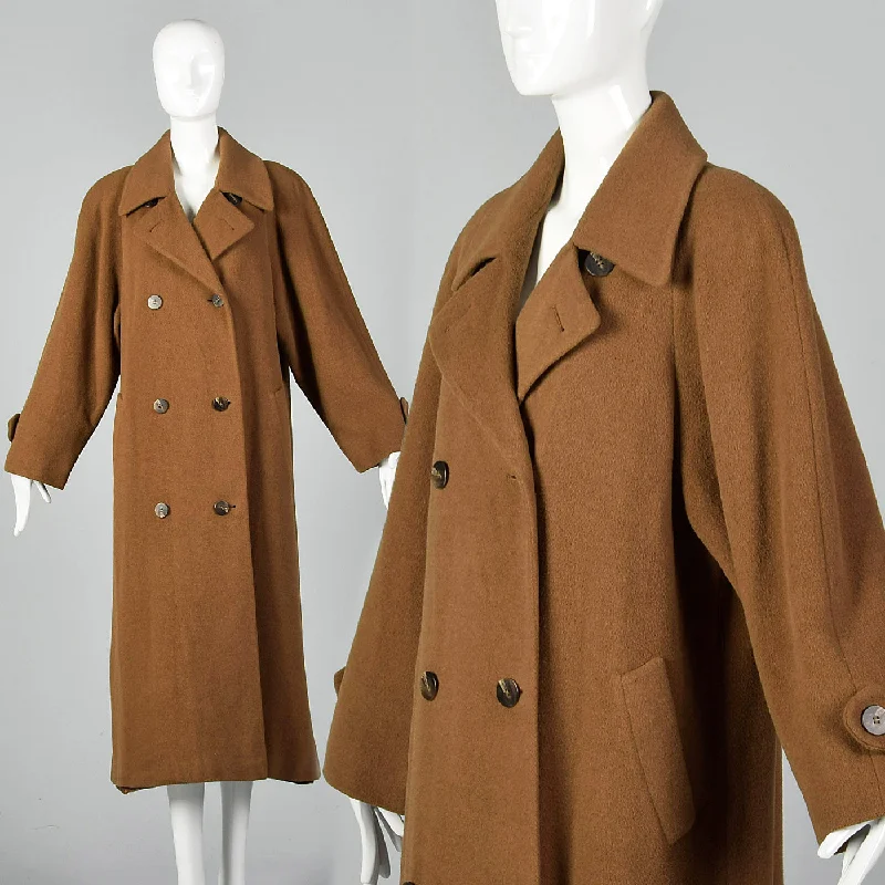 1970s Regency Brown Double Breasted Cashmere Coat Elegant Cape Blazer