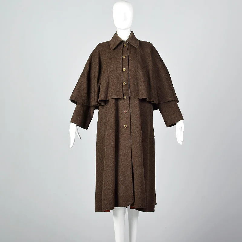 1970s Yves Saint Laurent Loose Wool Inverness Cape Coat Stylish Bomber Jacket
