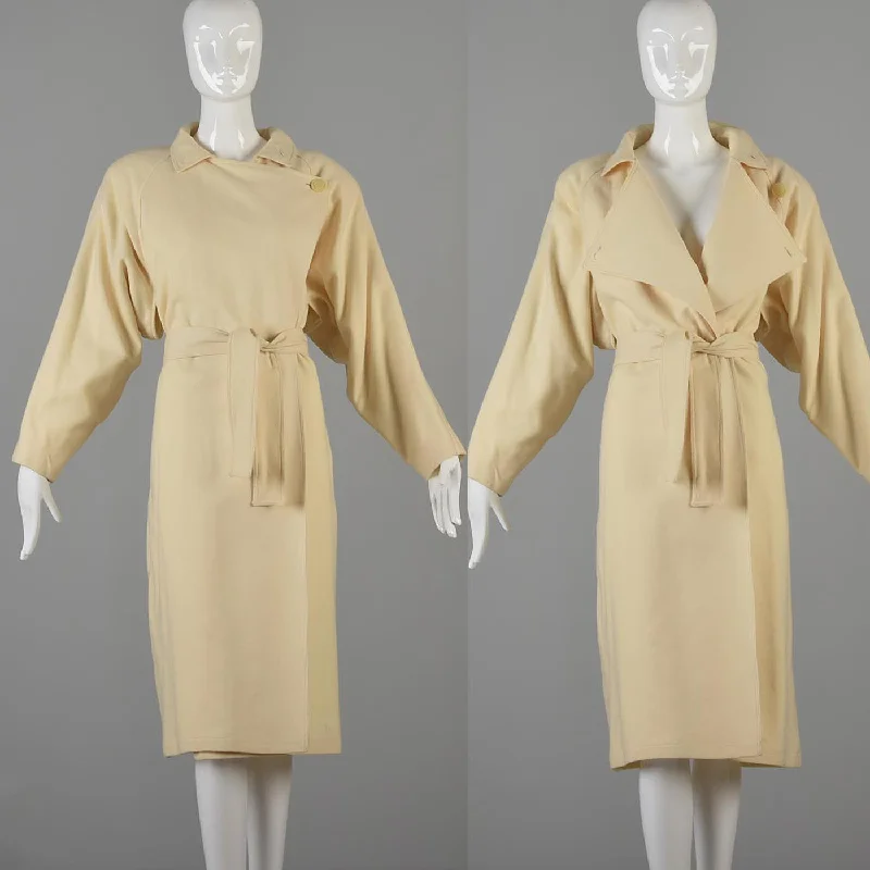 1980s Avant Garde Coat in Cream Wool Zipper Front Biker Jacket