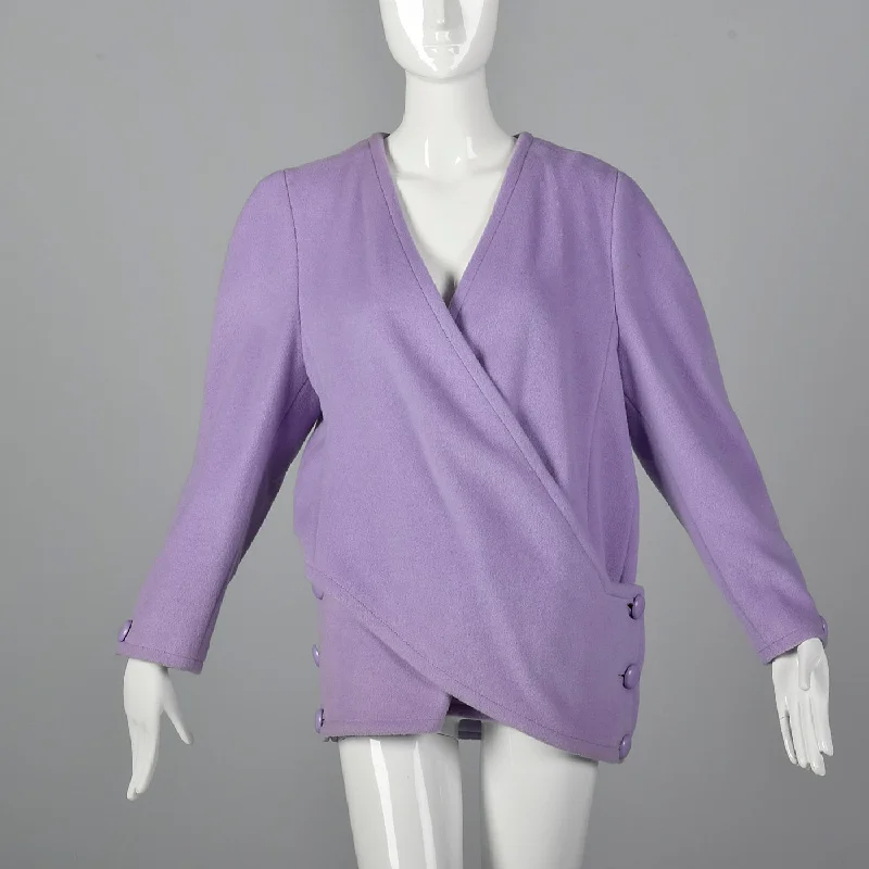 1980s Bernard Perris Lavender Wrap Coat Pastel Wool Peacoat