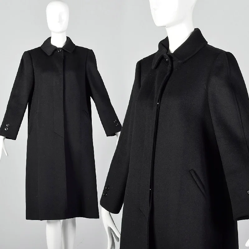 1980s Black Wool Winter Coat Elegant Satin Bolero