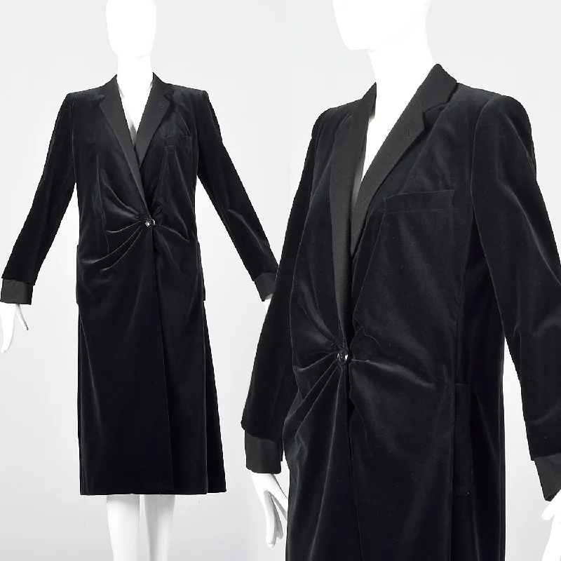 1980s Giorgio Armani Black Velvet Coat Casual Open-Front Coat