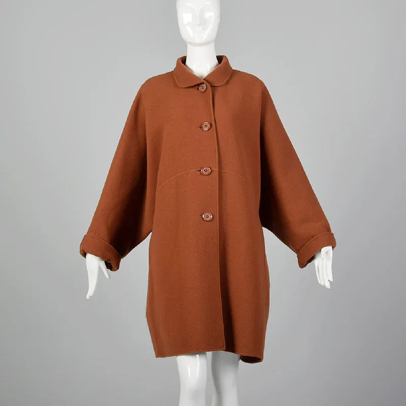 1980s Oscar de la Renta Brown Oversized Coat Luxe Satin Long Coat