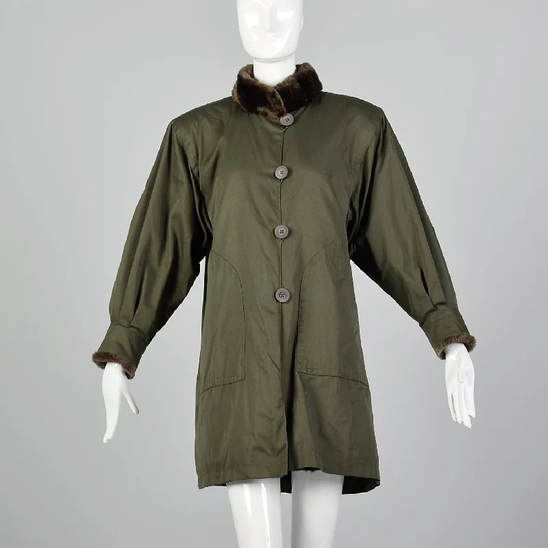 1980s Yves Saint Laurent Fourrures Olive Green Coat Vintage Suede Jacket