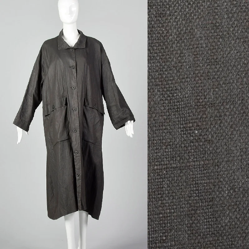 2000s Eskandar Gray Duster Coat Puff Sleeve Overcoat