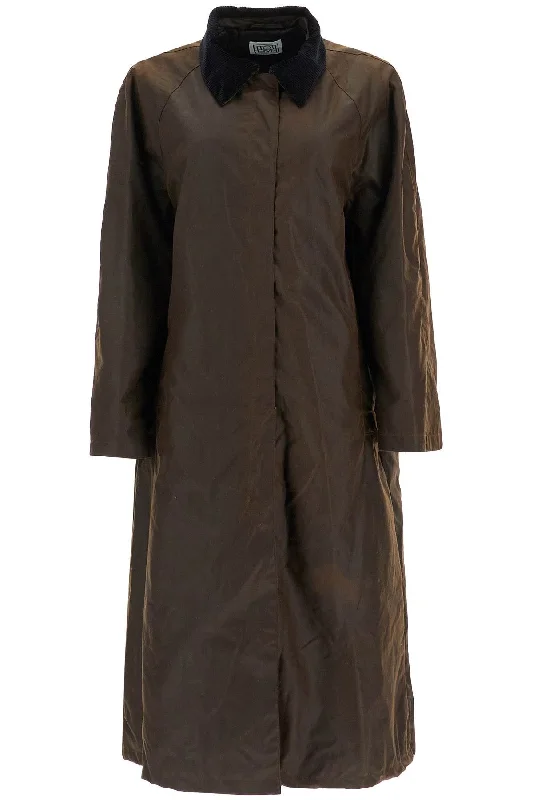 Country Waxed Cotton Coat  - Brown Vegan Leather Trench