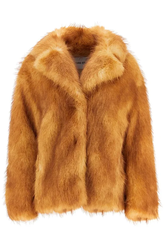 Short Janice Coat In Faux Fur  - Beige Ruched Sleeve Blazer