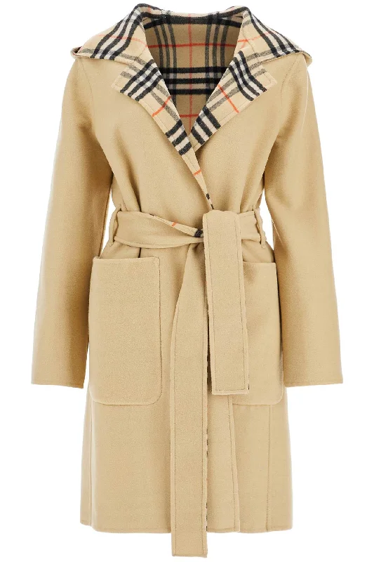 Reversible Wool Coat With Lap  - Beige Hooded Puffer Anorak