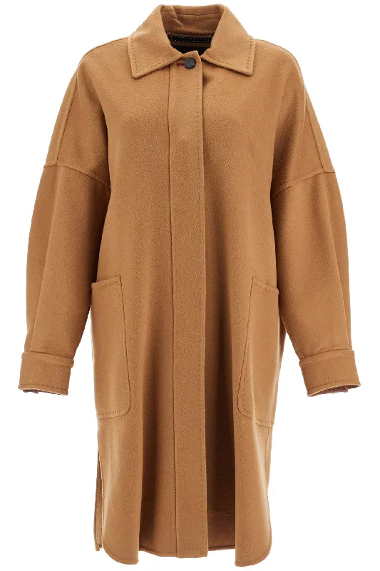 'cashmere Oversized Chemise Coat  - Brown Elegant Satin Bolero