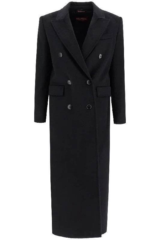 Long Double-breasted Coat For  - Black Puff Sleeve Overcoat