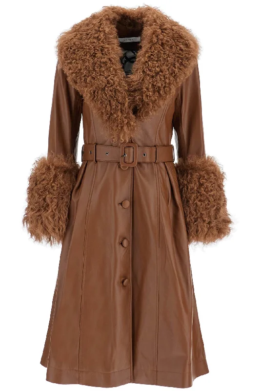 Long Foxy Leather And Shearling Coat  - Brown Ultra-Soft Sherpa Vest
