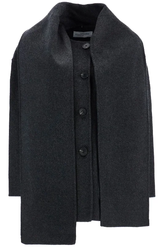 'antwerp Coat With Built-in  - Grey Luxury Cashmere Wrap