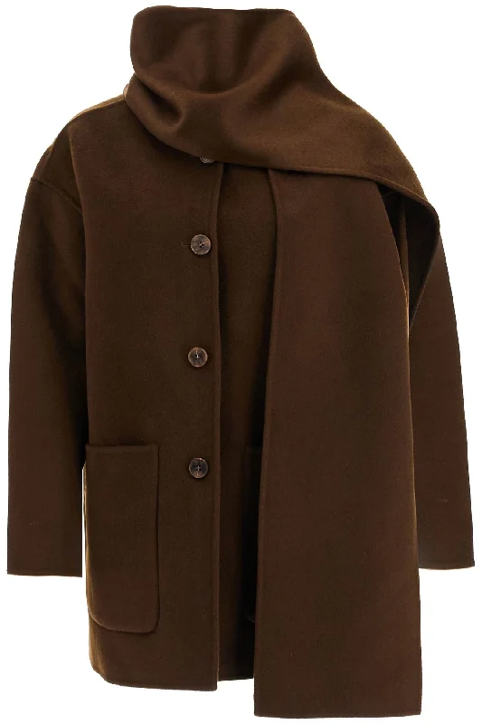 'antwerp Coat With Built-in  - Brown Warm Hooded Poncho