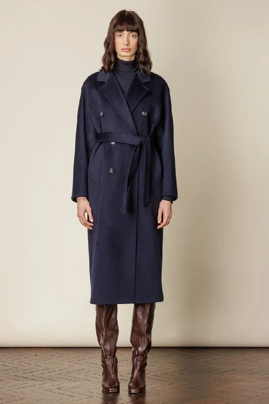 Adriana Wrap Coat - Navy Wool Thick Layered Jacket