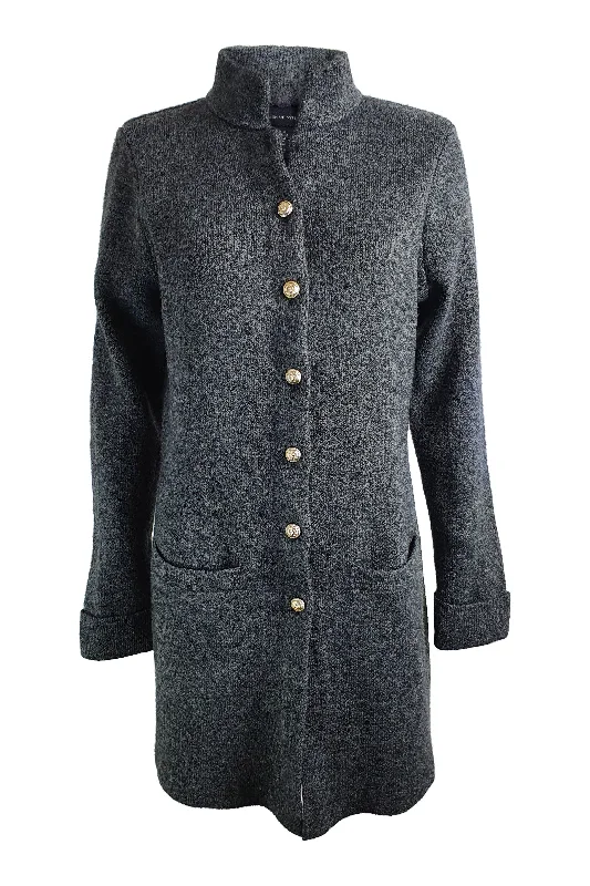 ADRIENNE VITTADINI Grey Knitted Wool Blend Funnel Neck Cardi Coat (M) Puff Shoulder Coat ADRIENNE VITTADINI Grey Knitted Wool Blend Funnel Neck Cardi Coat (M) Puff Shoulder Coat