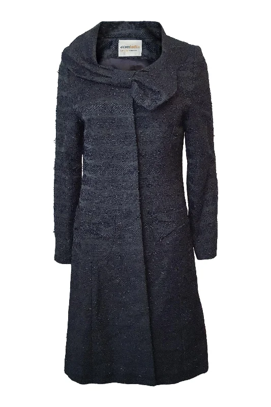 AIDEEN BODKIN Black Rosa Cotton Blend Waffle Long Coat (UK 8) Cropped Fleece Jacket