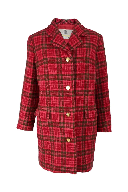 Aquascutum Womens Vintage Red Tweed Coat, 1980s Belted Crossover Blazer