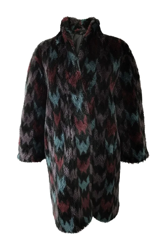 Astraka Vintage Womens Dramatic Printed Faux Fur Coat, 1980s Classic Riding Jacket