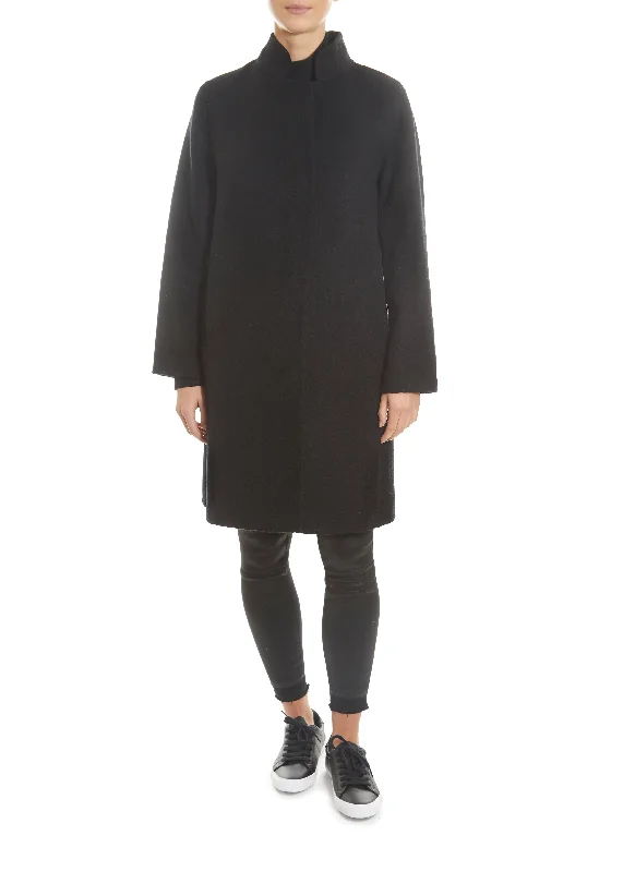 Black 2 Piece Gilet and Coat with Mink Trim Checkered Wool Shacket