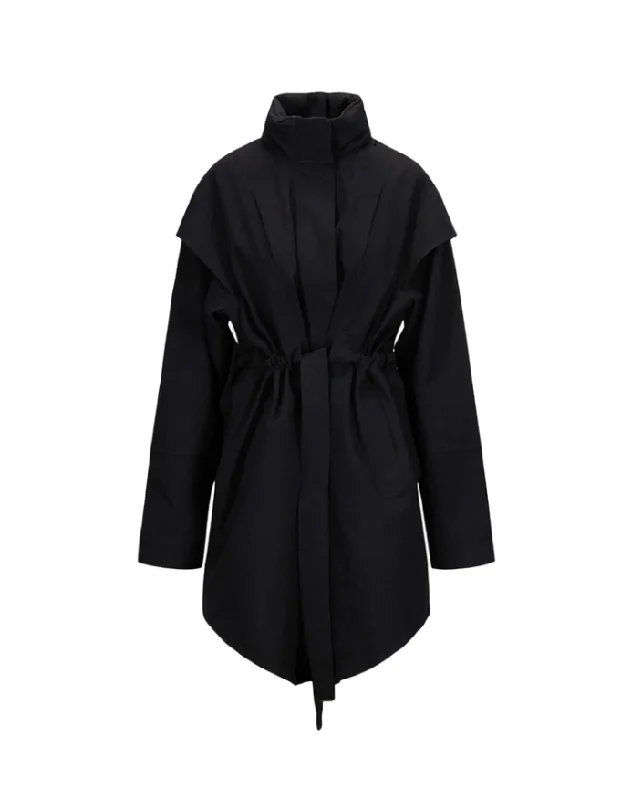 Black Monsun Rainproof Coat Adjustable Waist Parka