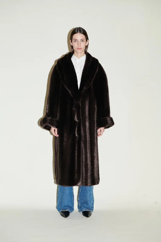 Castello Chocolate Faux Mink Coat Boho Fringe Cardigan