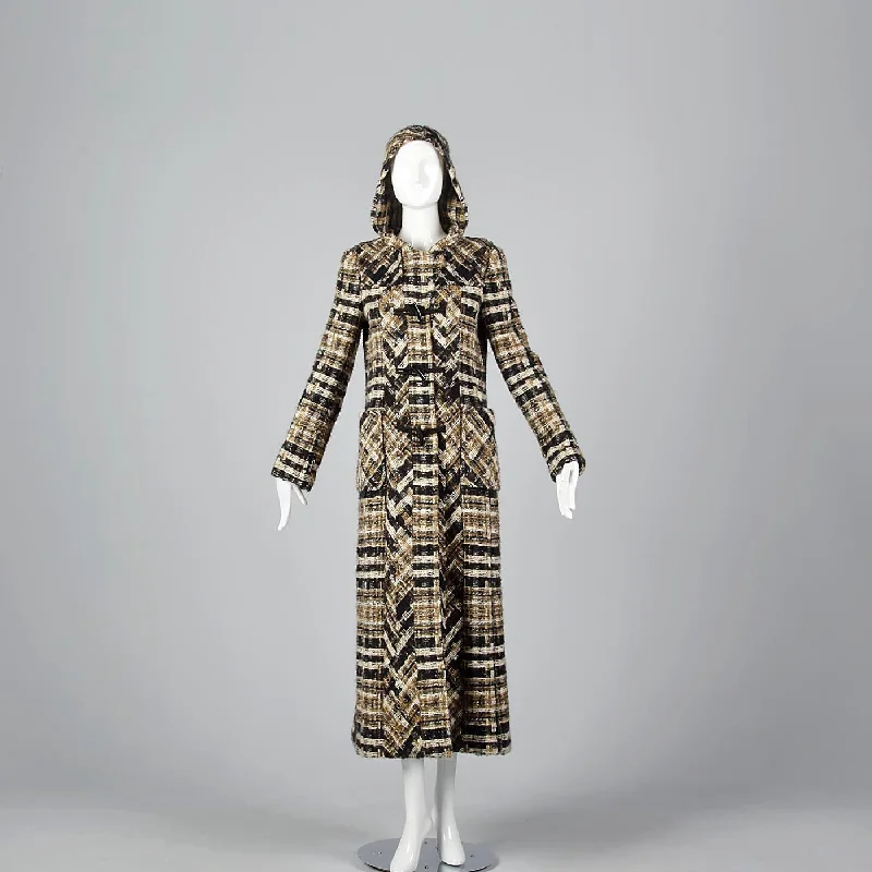 Chanel Full Length Tweed Maxi Coat with Toggle Closures & Hood Fitted Tailored Blazer Chanel Full Length Tweed Maxi Coat with Toggle Closures & Hood Fitted Tailored Blazer