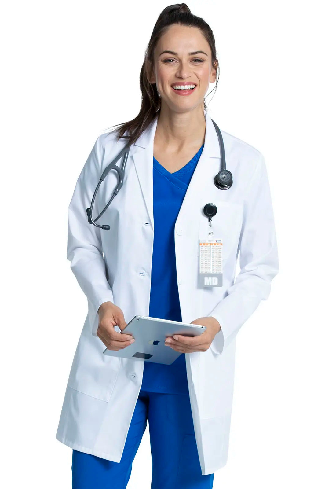 Cherokee Women's 33" Lab Coat - White Casual Denim Jacket