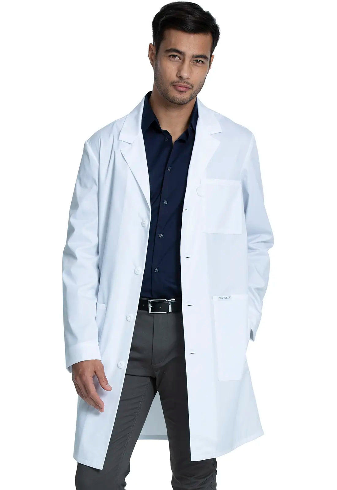 Cherokee Unisex 38" Lab Coat - White Stretch Fit Moto Jacket