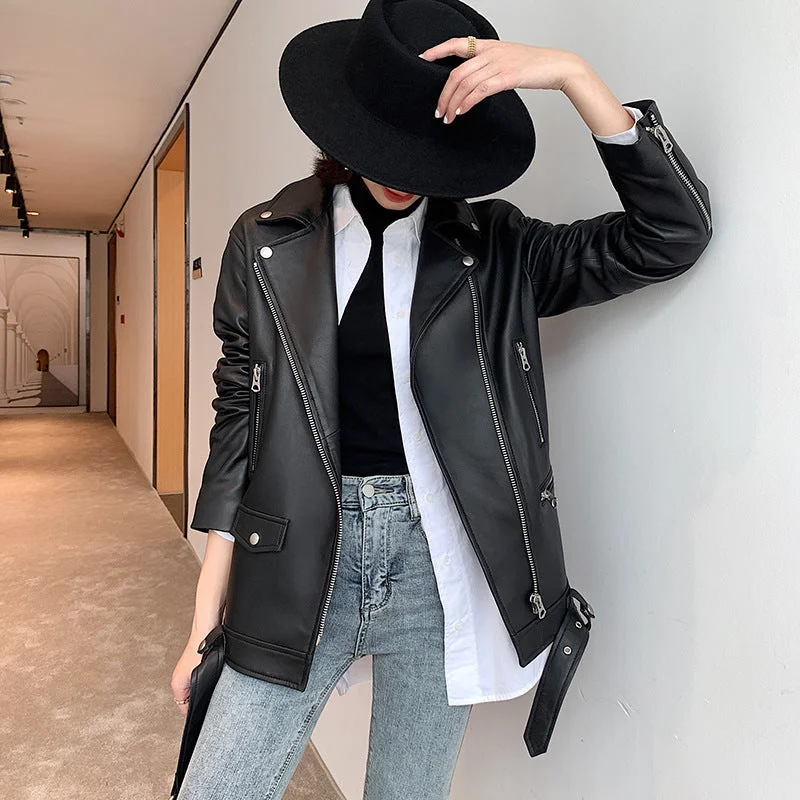Women's Mid-length Sheepskin Loose Leather Leather Coat Embroidered Kimono Coat