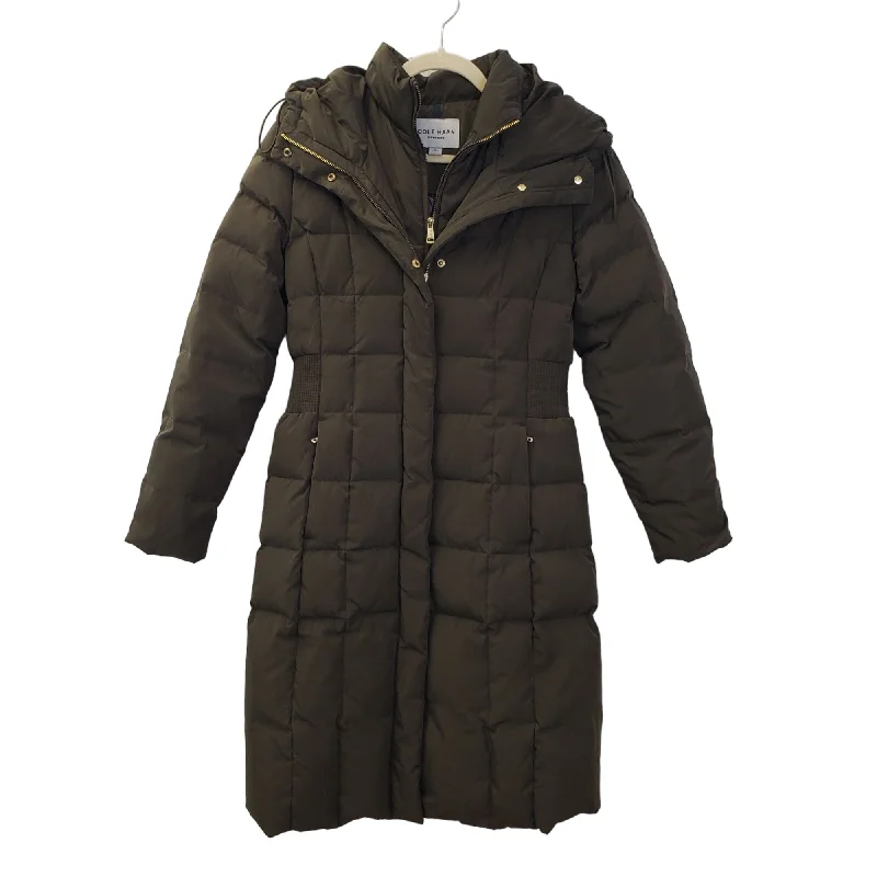 Cole Haan Down Filled Longline Hooded Puffer Coat Size Small Flowy Lightweight Kimono
