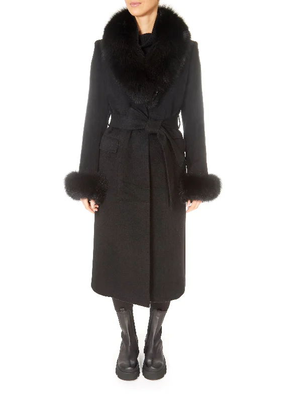 Jessimara Long Wool Blend Coat Black Buttoned Peplum Coat