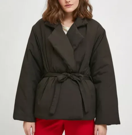 Cropped Puffer Coat - Black Casual Open-Front Coat