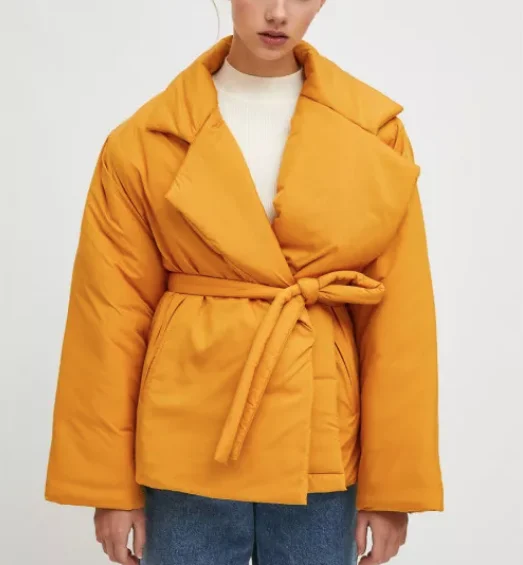 Cropped Puffer Coat - Mustard Knit Longline Duster