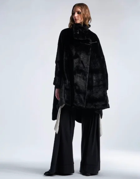 Determined Faur Faux Coat Black Knit Longline Duster