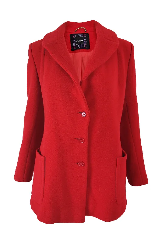 Elgee Vintage 60s Red Pure Wool A Line Mod Coat, 1960s Velvet Evening Cape