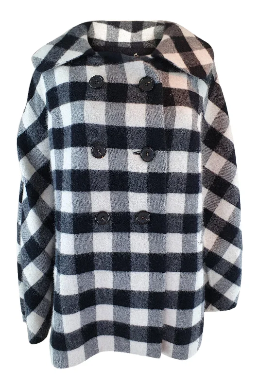 ERMANNO SCERVINO Cashmere Black White Checked Cape Coat (IT 42) Quilted Puffer Jacket ERMANNO SCERVINO Cashmere Black White Checked Cape Coat (IT 42) Quilted Puffer Jacket