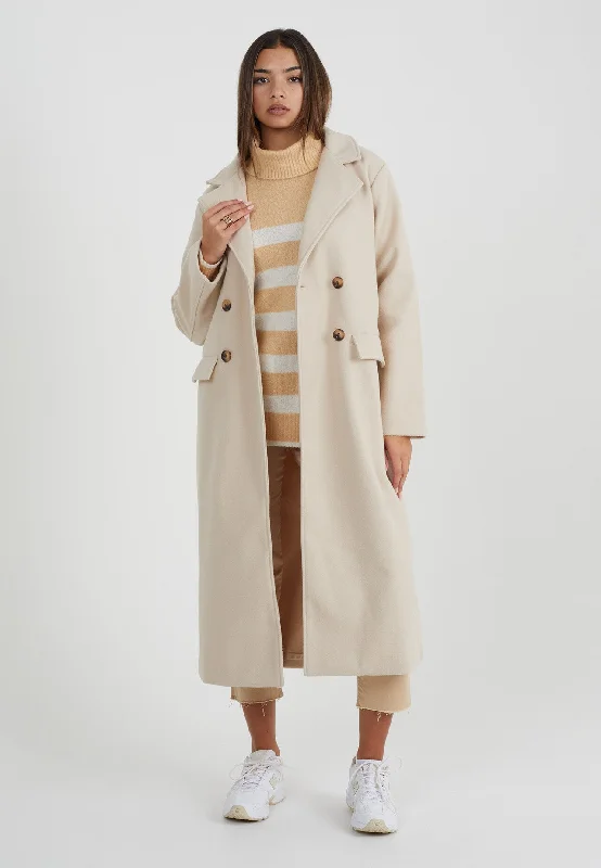 FAUX WOOL LONG PILE LONG LENGTH DOUBLE BREASTED COAT Warmth-Enhanced Parka